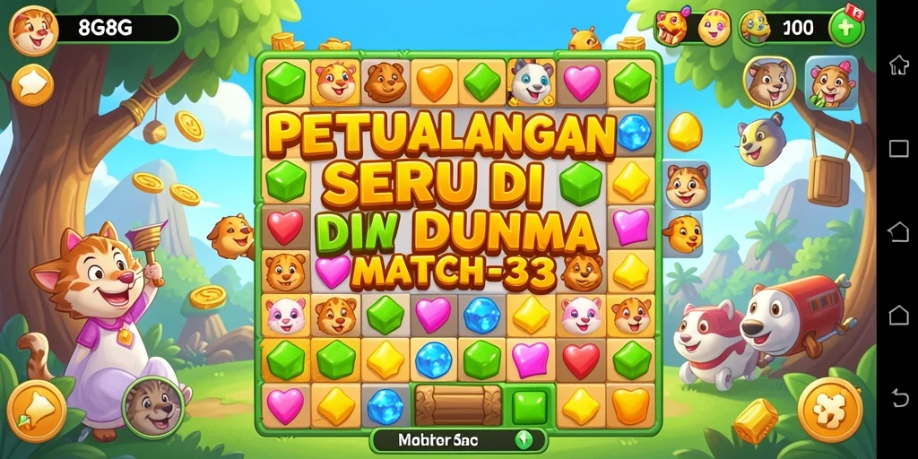 Screenshot menunjukkan gameplay seru 8G8G dengan fitur Match-3.