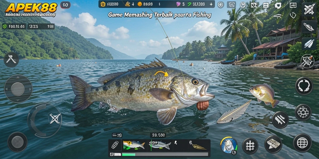 Screenshot gameplay APEK88 menampilkan suasana memancing yang seru.