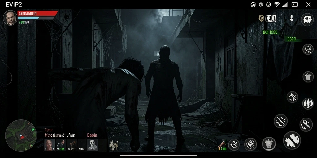 Screenshot menampilkan gameplay mencekam di dalam kegelapan.